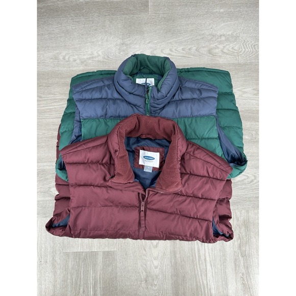 Old Navy Other - Lot of 2 Old Navy Puffer Vest Men's Medium Green Blue Burgundy Full Zip